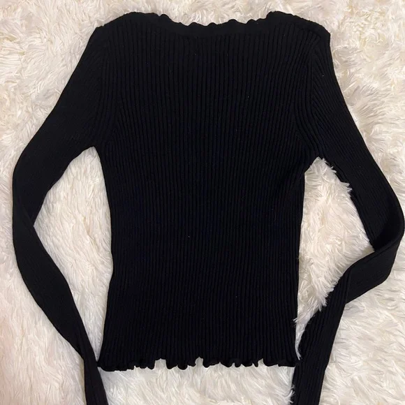 Rouje Black Ribbed Long Sleeve Top with Red Rose Accent - Picture 5 of 8